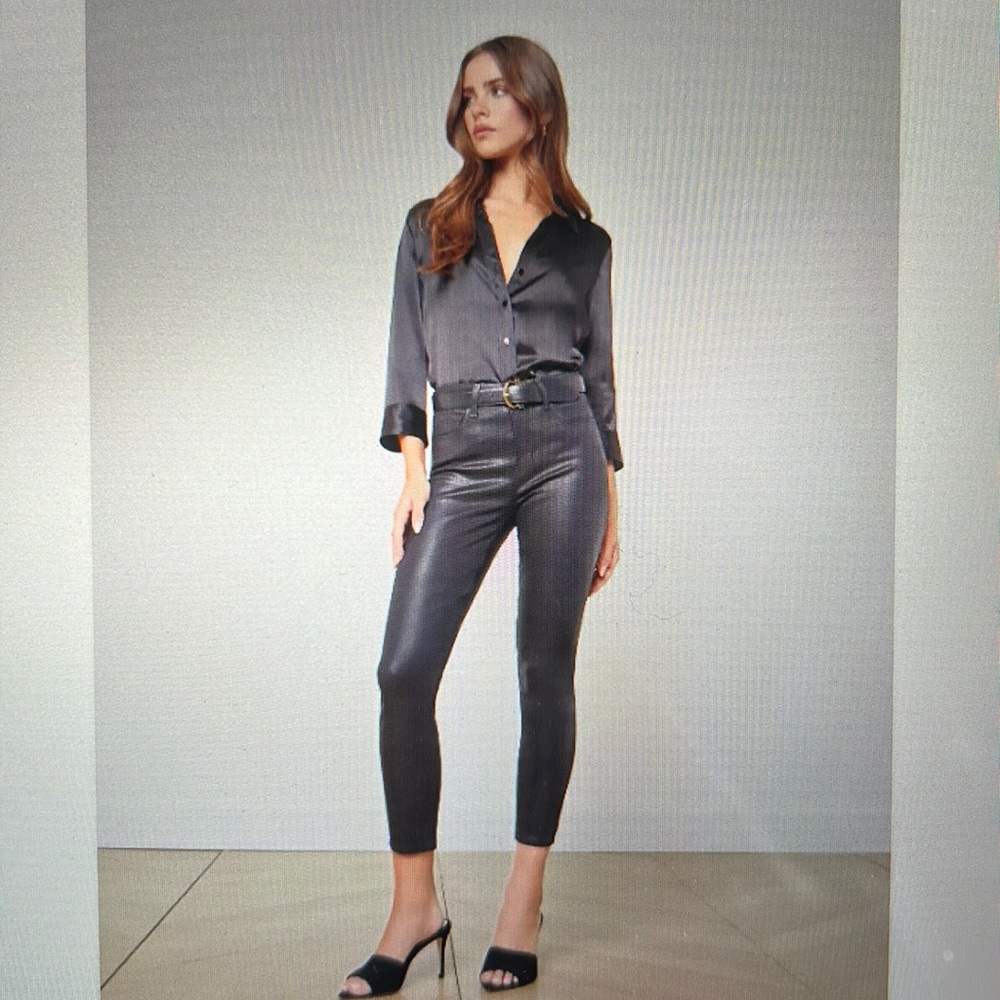 L’Agence Margot High Rise Stretch Skinny Black Coated Jeans Sz 28